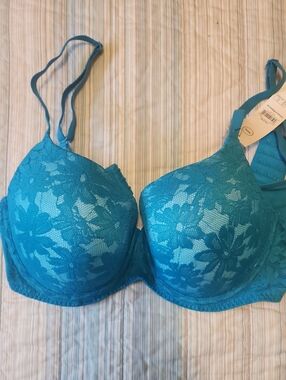 No Boundaries Teal Floral Lace T-Shirt Bra